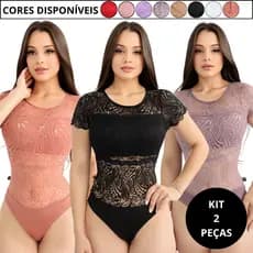 Kit 2 Bodys Body Básico Feminino Body De Renda Fechado De Manga