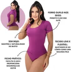 Body Feminino Manga Curta Blusa Body Básico Decote Quadrado