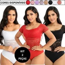 Kit 2 Body De Manga Bori Feminino De Renda Tecido Poliéster