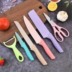KIT Jogo De Facas Cores 6 Peças Inox Excelente Corte Cozinha Aço Inox Faqueiro Churrasco