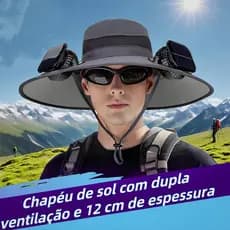 Chapéu com 2 ventiladores alta ventilação movidos a energia solar e recarregáveis por USB proteção UV protedor Solar