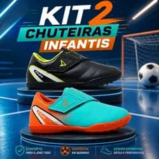 Kit 2 Pares Chuteira Infantil Society  Futsal Gramado Sitentico Com Fechamento em Velcro Calce Fácil