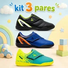 Kit 3 pares Chuteiras Futsal e Society Fechamento em Velcro Calce Fácil Confortável