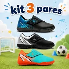 Kit Conjunto  3 pares Chuteiras Futsal e Society Fechamento em Velcro Calce Fácil Confortável
