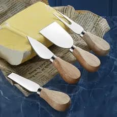 Kit 4 Peças Para Queijo Faca Garfo E Espátula Inox Para Provolone E Queijos Diversos