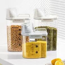 Pote Hermético Em Acrílico Dispenser Para Grãos Sabão Em Pó E Liquido Com Tampa Copo Medidor Dosador