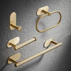 Kit 4 Acessórios Banheiro Luxo Cabide Toalheiros Papeleira Dourado/Preto/Prata