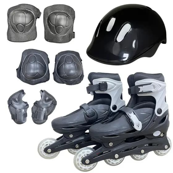 Patins 4 Rodas Infantil Preto 35-38 c/ Proteção Importway