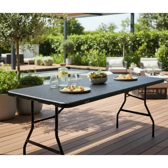 Mesa Camping Dobrável Vira Maleta 1,80 X 0,73m Rattan -  IWCAM008RT