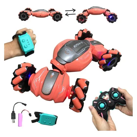 Carrinho Acrobático Controle Remoto Relógio Laranja