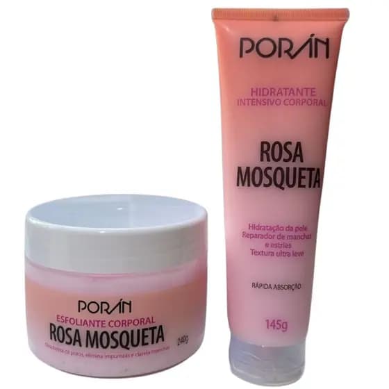 Kit Esfoliante e Hidratante Rosa Mosqueta Corporal Porán - Clareia Manchas e Estrias