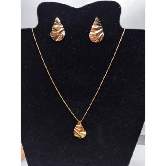 Conjunto Colar e Brinco Gota Texturizada Folheado a Ouro 18k - Kit Corrente Presente aniversário, natal