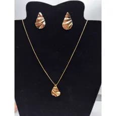 Conjunto Colar e Brinco Gota Texturizada Folheado a Ouro 18k - Kit Corrente Presente aniversário, natal