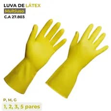 Luva Látex Amarela Multiuso Reutilizável Resistente Borracha EPI Cozinha Limpeza Antiderrapant Talge