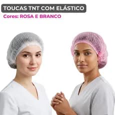 Touca Descartável TNT Sanfonada Branca e Rosa 100 200 300 500 Unidades Com Elástico Talge Medix Anvi