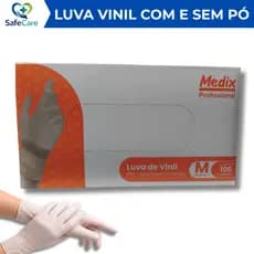 Luva de Vinil Procedimento Com ou Sem Pó Transparente Medix 100 200 300 Unidades CA - Resistente PVC