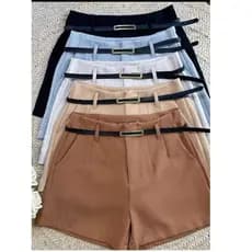 Kit 5 Shorts Feminino Alfaiataria Com Bolso e Cinto de Brinde