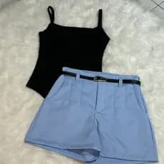 Moda casual chique short alfaiataria com cinto de brinde+Body reto