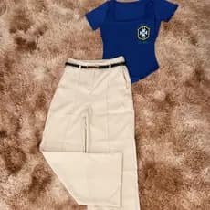 Conjunto Torcedora Brasil Calça Alfaiataria + Body Decote Quadrado Look Copa Feminino