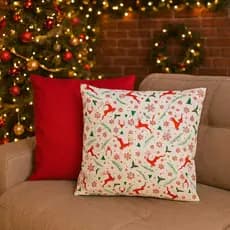 Kit 2 Capas de Almofada Natal, Estampas Natalinas Suede/Gorgurinho 45x45cm Decoração
