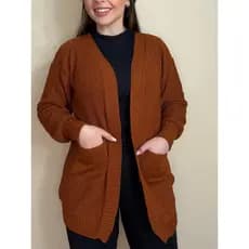 Cardigan Tricot Bolso Casaco Sobretudo Liso Kimono Manga Bufante Festa Junina Inverno 2026