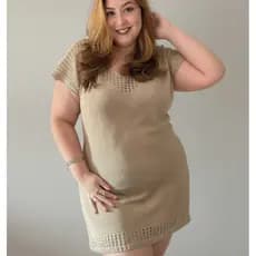 Saída De Praia Banho Moda Tricot Plus Size Grande Tricô Fenda Lateral Decote V Verão