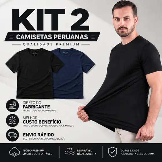 Kit 2 Camisetas Peruana Premium com Elastano Caimento E Toque Perfeito Para o Dia a Dia