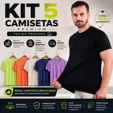 Kit 5 Peças Camisetas Masculinas Peruana Slim Premium Com Elastano