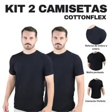 KIT 2 Camiseta Preta Peruana Algodão Com Elastano Toque Pima Cotton