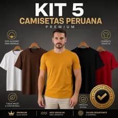 Kit Econômico 5 Camisetas Slim Peruana Premium – Toque Macio e Durável