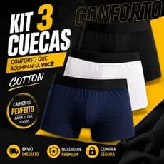 Kit 3 Cuecas Boxer Adulto Algodão Premium Super Confortáveis