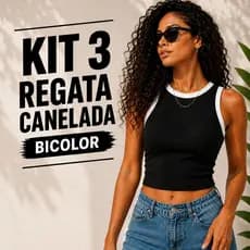 Kit 3 Cropped Regata Canelada Feminina