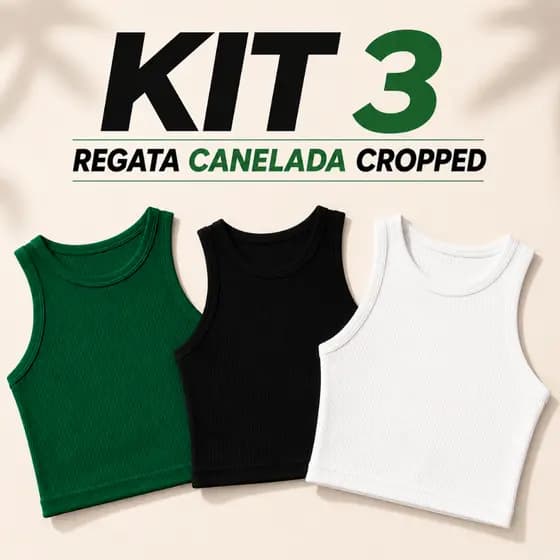 Kit 3 Regatas Caneladas Femininas Direto de Fábrica