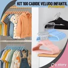 Kit Cabides Veludo Para Roupas Infantil 100 Unidades Fino Resistente cabide kids closet