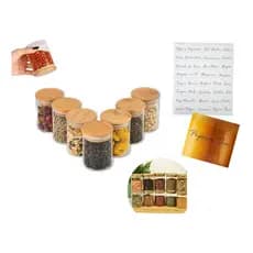 Kit 10 Porta Tempero Vidro 300ML Tampa Bambu+cartela Adesiva Nomes