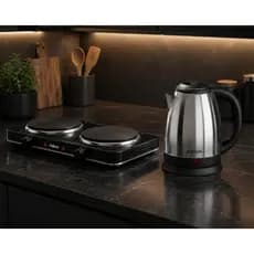 Kit 2 Produtos Fogareiro Elétrico de Indução 2 Bocas 2000W e Chaleira Elétrica Térmica 1,8L