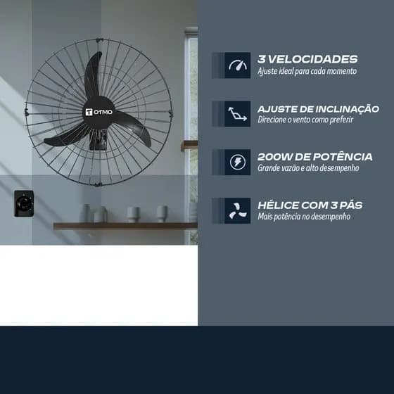 Kit com 2 Ventiladores De 60Cm 147W Oscilante De Parede Bivolt