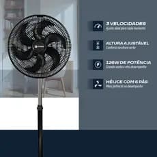 Ventilador 40Cm De Coluna Turbo 126W Preto