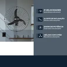 Kit com 2 Ventiladores De 60Cm 200W Oscilante De Parede Bivolt
