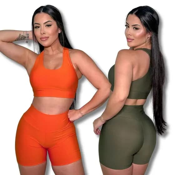 Conjunto Feminino de Academia Short e Top Cropped Fitness Cós Alto