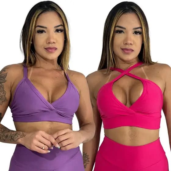 Top Academia Feminino Sustentação Com forro neutro liso