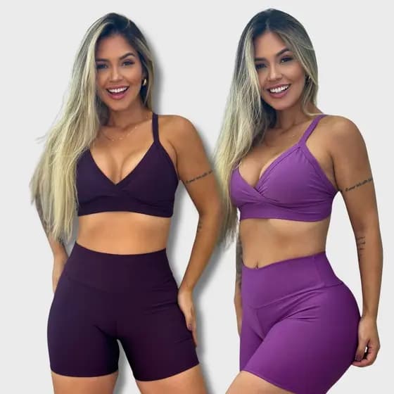 Conjunto de Academia Feminino Short e Top Cós Alto Fitness Neutros
