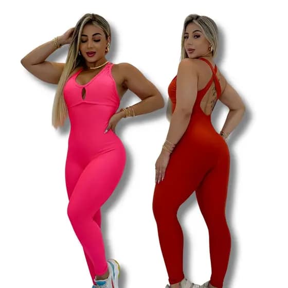 Macacão De Academia Feminino Leg Longo Fitness Cruzadas Nas Costas Liso