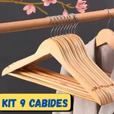 Kit 9 Cabides Madeira Premium com verniz para Roupas Marfim Atacado Alta Qualidade