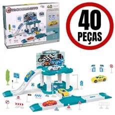Pista de Carrinho Brinquedo Estacionamento e Garagem De Carros De Corrida 40 Peças 2 Carrinhos