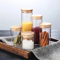 Pote de vidro hermético REDONDO LISO com tampa de Bambu 1500ML
