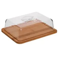 Porta Frios em Bambu Com Tampa de Acrílico, Para Alimentos Sensíveis Como Queijo Prato