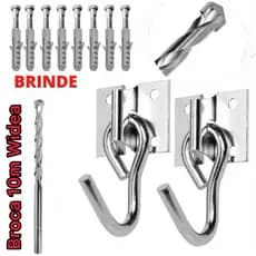 kit Par de Gancho Armador De Rede De Balanço Reforçado Aço Grosso + 8 parafuso de Brinde