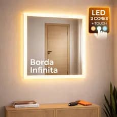 Espelho Quadrado Jateado Borda Infinita com LED 50x50 60x60 70x70 80x80 Sala Quarto Banheiro Salão