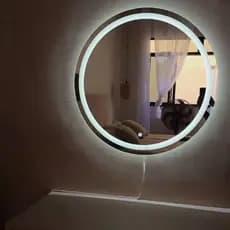Espelho Redondo LED 3 CORES Jateado Touch Moderno Parede Salão Quarto Maquiagem Sala Banheiro
